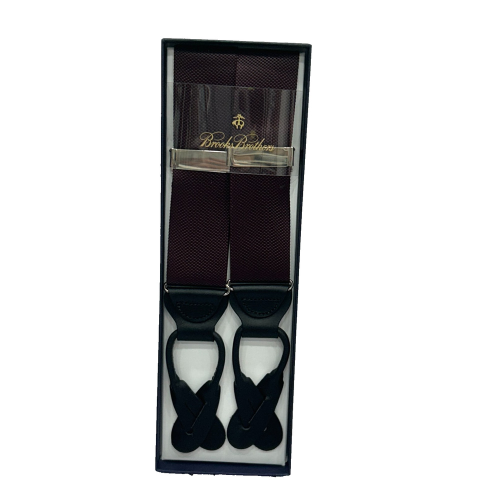 NEW Brooks Brothers Men's‎ Burgundy Button-End Braces Suspenders Leather Trim OS